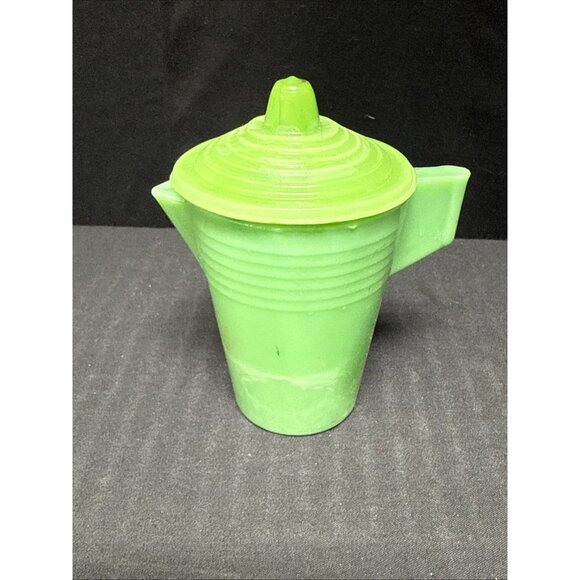 Jadite Green Slag Glass Chiquita Childs Teapot With Lid Vintage Toy Collectible - Picture 1 of 7